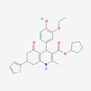molecular formula C28H31NO5S B395235 cyclopentyl 4-(3-ethoxy-4-hydroxyphenyl)-2-methyl-5-oxo-7-(thiophen-2-yl)-1,4,5,6,7,8-hexahydroquinoline-3-carboxylate 