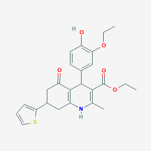 molecular formula C25H27NO5S B395241 ethyl 4-(3-ethoxy-4-hydroxyphenyl)-2-methyl-5-oxo-7-(thiophen-2-yl)-1,4,5,6,7,8-hexahydroquinoline-3-carboxylate 