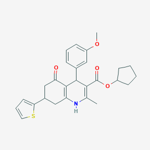 molecular formula C27H29NO4S B395255 Cyclopentyl 4-(3-methoxyphenyl)-2-methyl-5-oxo-7-(thiophen-2-yl)-1,4,5,6,7,8-hexahydroquinoline-3-carboxylate 