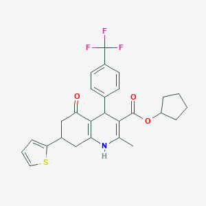 molecular formula C27H26F3NO3S B395263 cyclopentyl 2-methyl-5-oxo-7-(thiophen-2-yl)-4-[4-(trifluoromethyl)phenyl]-1,4,5,6,7,8-hexahydroquinoline-3-carboxylate 