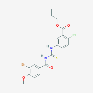 molecular formula C19H18BrClN2O4S B395363 PROPYL 5-({[(3-BROMO-4-METHOXYPHENYL)FORMAMIDO]METHANETHIOYL}AMINO)-2-CHLOROBENZOATE 