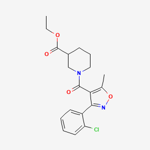 molecular formula C19H21ClN2O4 B3953746 Ethyl 1-[3-(2-chlorophenyl)-5-methyl-1,2-oxazole-4-carbonyl]piperidine-3-carboxylate 