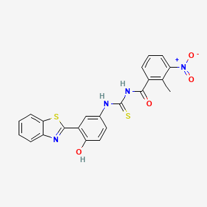 molecular formula C22H16N4O4S2 B3954009 N-[[3-(1,3-benzothiazol-2-yl)-4-hydroxyphenyl]carbamothioyl]-2-methyl-3-nitrobenzamide 