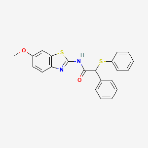 molecular formula C22H18N2O2S2 B3954267 N-(6-methoxy-1,3-benzothiazol-2-yl)-2-phenyl-2-(phenylsulfanyl)acetamide 