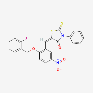molecular formula C23H15FN2O4S2 B3954520 (5E)-5-[[2-[(2-fluorophenyl)methoxy]-5-nitrophenyl]methylidene]-3-phenyl-2-sulfanylidene-1,3-thiazolidin-4-one 