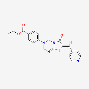 molecular formula C20H18N4O3S B3955124 ETHYL 4-[(7Z)-6-OXO-7-[(PYRIDIN-4-YL)METHYLIDENE]-2H,3H,4H,6H,7H-[1,3]THIAZOLO[3,2-A][1,3,5]TRIAZIN-3-YL]BENZOATE 