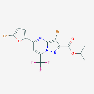 molecular formula C15H10Br2F3N3O3 B395530 isopropyl 3-bromo-5-(5-bromo-2-furyl)-7-(trifluoromethyl)pyrazolo[1,5-a]pyrimidine-2-carboxylate 