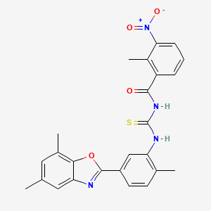molecular formula C25H22N4O4S B3955852 N-{[5-(5,7-dimethyl-1,3-benzoxazol-2-yl)-2-methylphenyl]carbamothioyl}-2-methyl-3-nitrobenzamide 