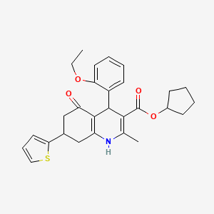 molecular formula C28H31NO4S B3956649 Cyclopentyl 4-(2-ethoxyphenyl)-2-methyl-5-oxo-7-(thiophen-2-yl)-1,4,5,6,7,8-hexahydroquinoline-3-carboxylate 