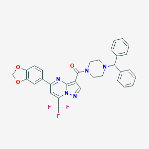 molecular formula C32H26F3N5O3 B395704 3-[(4-benzhydryl-1-piperazinyl)carbonyl]-5-(1,3-benzodioxol-5-yl)-7-(trifluoromethyl)pyrazolo[1,5-a]pyrimidine 