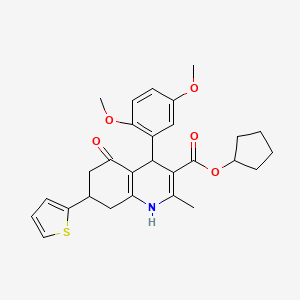 molecular formula C28H31NO5S B3957406 Cyclopentyl 4-(2,5-dimethoxyphenyl)-2-methyl-5-oxo-7-(thiophen-2-yl)-1,4,5,6,7,8-hexahydroquinoline-3-carboxylate 