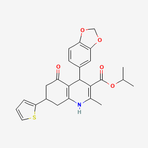 molecular formula C25H25NO5S B3957629 PROPAN-2-YL 4-(2H-1,3-BENZODIOXOL-5-YL)-2-METHYL-5-OXO-7-(THIOPHEN-2-YL)-1,4,5,6,7,8-HEXAHYDROQUINOLINE-3-CARBOXYLATE 