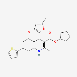 molecular formula C25H27NO4S B3957778 Cyclopentyl 2-methyl-4-(5-methylfuran-2-yl)-5-oxo-7-(thiophen-2-yl)-1,4,5,6,7,8-hexahydroquinoline-3-carboxylate 