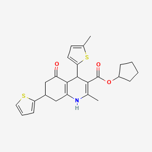 molecular formula C25H27NO3S2 B3957918 Cyclopentyl 2-methyl-4-(5-methylthiophen-2-yl)-5-oxo-7-(thiophen-2-yl)-1,4,5,6,7,8-hexahydroquinoline-3-carboxylate 
