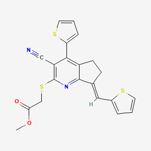 molecular formula C21H16N2O2S3 B3957926 METHYL 2-{[(7E)-3-CYANO-4-(THIOPHEN-2-YL)-7-[(THIOPHEN-2-YL)METHYLIDENE]-5H,6H,7H-CYCLOPENTA[B]PYRIDIN-2-YL]SULFANYL}ACETATE 