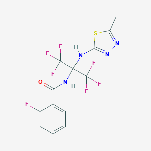 molecular formula C13H9F7N4OS B395835 2-fluoro-N-[2,2,2-trifluoro-1-[(5-methyl-1,3,4-thiadiazol-2-yl)amino]-1-(trifluoromethyl)ethyl]benzamide 