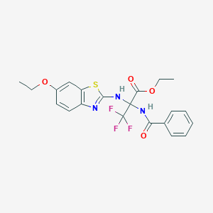 molecular formula C21H20F3N3O4S B395844 Ethyl 2-(benzoylamino)-2-[(6-ethoxy-1,3-benzothiazol-2-yl)amino]-3,3,3-trifluoropropanoate 