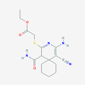 molecular formula C16H22N4O3S B3958565 ethyl 2-{[4-amino-1-(aminocarbonyl)-5-cyano-3-azaspiro[5.5]undeca-2,4-dien-2-yl]sulfanyl}acetate 