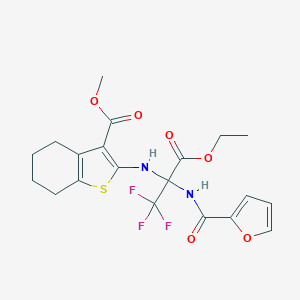 molecular formula C20H21F3N2O6S B395860 METHYL 2-({3-ETHOXY-1,1,1-TRIFLUORO-2-[(FURAN-2-YL)FORMAMIDO]-3-OXOPROPAN-2-YL}AMINO)-4,5,6,7-TETRAHYDRO-1-BENZOTHIOPHENE-3-CARBOXYLATE 