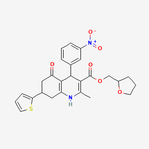 molecular formula C26H26N2O6S B3958628 Tetrahydrofuran-2-ylmethyl 2-methyl-4-(3-nitrophenyl)-5-oxo-7-(thiophen-2-yl)-1,4,5,6,7,8-hexahydroquinoline-3-carboxylate 