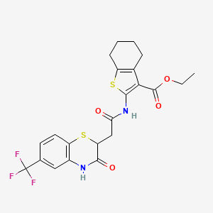 molecular formula C22H21F3N2O4S2 B3958775 ethyl 2-{2-[3-oxo-6-(trifluoromethyl)-3,4-dihydro-2H-1,4-benzothiazin-2-yl]acetamido}-4,5,6,7-tetrahydro-1-benzothiophene-3-carboxylate 