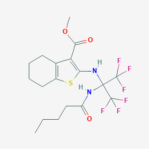 molecular formula C18H22F6N2O3S B395881 Methyl 2-[[1,1,1,3,3,3-hexafluoro-2-(pentanoylamino)propan-2-yl]amino]-4,5,6,7-tetrahydro-1-benzothiophene-3-carboxylate CAS No. 309731-51-9