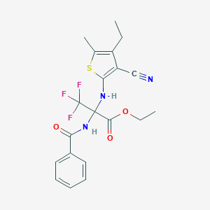 molecular formula C20H20F3N3O3S B395902 ETHYL 2-[(3-CYANO-4-ETHYL-5-METHYLTHIOPHEN-2-YL)AMINO]-3,3,3-TRIFLUORO-2-(PHENYLFORMAMIDO)PROPANOATE CAS No. 352317-35-2