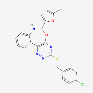 molecular formula C22H17ClN4O2S B3960108 3-[(4-Chlorobenzyl)sulfanyl]-6-(5-methyl-2-furyl)-6,7-dihydro[1,2,4]triazino[5,6-D][3,1]benzoxazepine 