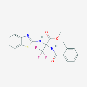 molecular formula C20H18F3N3O3S B396015 Methyl 3,3,3-trifluoro-2-[(4-methyl-1,3-benzothiazol-2-yl)amino]-2-[(2-methylbenzoyl)amino]propanoate 
