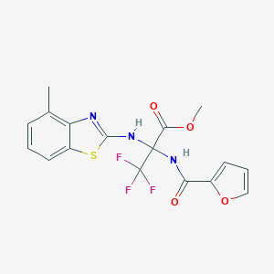 molecular formula C17H14F3N3O4S B396019 Methyl 3,3,3-trifluoro-2-(furan-2-carbonylamino)-2-[(4-methyl-1,3-benzothiazol-2-yl)amino]propanoate CAS No. 489419-48-9