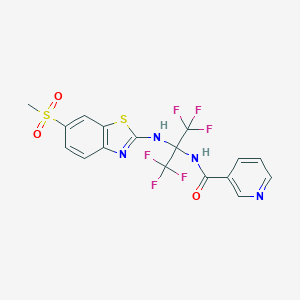 molecular formula C17H12F6N4O3S2 B396032 N-[1,1,1,3,3,3-hexafluoro-2-[(6-methylsulfonyl-1,3-benzothiazol-2-yl)amino]propan-2-yl]pyridine-3-carboxamide CAS No. 489419-54-7