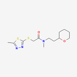 molecular formula C13H21N3O2S2 B3960344 N-methyl-2-[(5-methyl-1,3,4-thiadiazol-2-yl)thio]-N-[2-(tetrahydro-2H-pyran-2-yl)ethyl]acetamide 