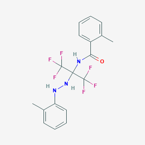 molecular formula C18H17F6N3O B396045 N-{1,1,1,3,3,3-HEXAFLUORO-2-[2-(2-METHYLPHENYL)HYDRAZINO]-2-PROPANYL}-2-METHYLBENZAMIDE 
