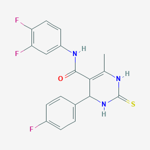 molecular formula C18H14F3N3OS B3960498 N-(3,4-DIFLUOROPHENYL)-4-(4-FLUOROPHENYL)-6-METHYL-2-SULFANYLIDENE-1,2,3,4-TETRAHYDROPYRIMIDINE-5-CARBOXAMIDE 
