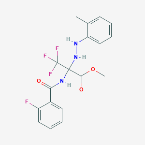 molecular formula C18H17F4N3O3 B396054 Methyl 3,3,3-trifluoro-2-[(2-fluorobenzoyl)amino]-2-[2-(2-methylphenyl)hydrazino]propanoate 
