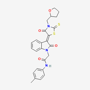 molecular formula C25H23N3O4S2 B3960641 N-(4-methylphenyl)-2-{(3Z)-2-oxo-3-[4-oxo-3-(tetrahydro-2-furanylmethyl)-2-thioxo-1,3-thiazolidin-5-ylidene]-2,3-dihydro-1H-indol-1-yl}acetamide 