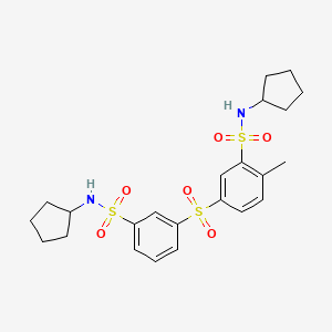 molecular formula C23H30N2O6S3 B3960733 N-CYCLOPENTYL-5-[3-(CYCLOPENTYLSULFAMOYL)BENZENESULFONYL]-2-METHYLBENZENE-1-SULFONAMIDE 