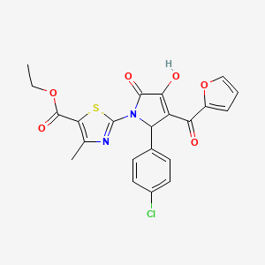 molecular formula C22H17ClN2O6S B3960796 ETHYL 2-[2-(4-CHLOROPHENYL)-3-(FURAN-2-CARBONYL)-4-HYDROXY-5-OXO-2,5-DIHYDRO-1H-PYRROL-1-YL]-4-METHYL-1,3-THIAZOLE-5-CARBOXYLATE 