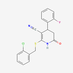 molecular formula C19H14ClFN2OS B3961052 2-{[(2-CHLOROPHENYL)METHYL]SULFANYL}-4-(2-FLUOROPHENYL)-6-OXO-1,4,5,6-TETRAHYDROPYRIDINE-3-CARBONITRILE 