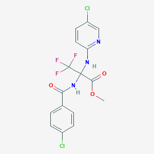 molecular formula C16H12Cl2F3N3O3 B396112 Methyl 2-[(4-chlorobenzoyl)amino]-2-[(5-chloropyridin-2-yl)amino]-3,3,3-trifluoropropanoate 