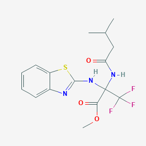 molecular formula C16H18F3N3O3S B396138 METHYL 2-[(1,3-BENZOTHIAZOL-2-YL)AMINO]-3,3,3-TRIFLUORO-2-(3-METHYLBUTANAMIDO)PROPANOATE 