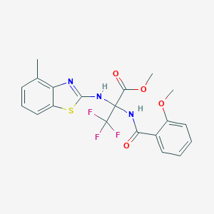 molecular formula C20H18F3N3O4S B396140 Methyl 3,3,3-trifluoro-2-[(2-methoxybenzoyl)amino]-2-[(4-methyl-1,3-benzothiazol-2-yl)amino]propanoate CAS No. 489400-22-8