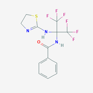 molecular formula C13H11F6N3OS B396143 N-[2-(4,5-dihydro-1,3-thiazol-2-ylamino)-1,1,1,3,3,3-hexafluoropropan-2-yl]benzamide 