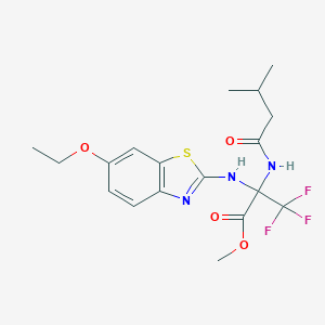 molecular formula C18H22F3N3O4S B396157 METHYL 2-[(6-ETHOXY-1,3-BENZOTHIAZOL-2-YL)AMINO]-3,3,3-TRIFLUORO-2-(3-METHYLBUTANAMIDO)PROPANOATE 