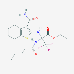 molecular formula C19H26F3N3O4S B396164 ETHYL 2-[(3-CARBAMOYL-4,5,6,7-TETRAHYDRO-1-BENZOTHIOPHEN-2-YL)AMINO]-3,3,3-TRIFLUORO-2-PENTANAMIDOPROPANOATE 