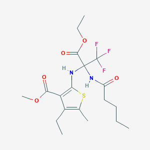molecular formula C19H27F3N2O5S B396165 METHYL 2-[(3-ETHOXY-1,1,1-TRIFLUORO-3-OXO-2-PENTANAMIDOPROPAN-2-YL)AMINO]-4-ETHYL-5-METHYLTHIOPHENE-3-CARBOXYLATE 