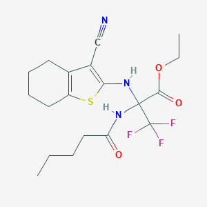 molecular formula C19H24F3N3O3S B396180 ETHYL 2-[(3-CYANO-4,5,6,7-TETRAHYDRO-1-BENZOTHIOPHEN-2-YL)AMINO]-3,3,3-TRIFLUORO-2-PENTANAMIDOPROPANOATE CAS No. 447430-41-3