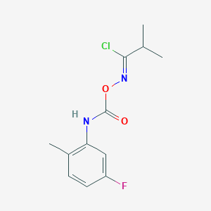 molecular formula C12H14ClFN2O2 B396183 N-{[(5-fluoro-2-methylanilino)carbonyl]oxy}-2-methylpropanimidoyl chloride 