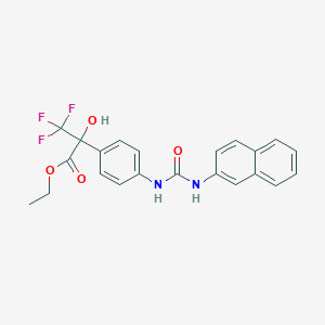molecular formula C22H19F3N2O4 B396185 ETHYL 3,3,3-TRIFLUORO-2-HYDROXY-2-(4-{[(NAPHTHALEN-2-YL)CARBAMOYL]AMINO}PHENYL)PROPANOATE 