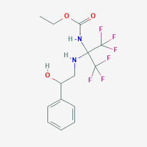 molecular formula C14H16F6N2O3 B396191 ETHYL N-{1,1,1,3,3,3-HEXAFLUORO-2-[(2-HYDROXY-2-PHENYLETHYL)AMINO]PROPAN-2-YL}CARBAMATE 